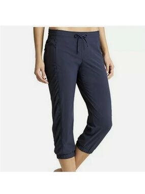 Athleta La Viva Crop Pants navy blue size 6 side zip pockets euc